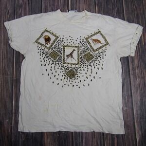 Vintage Pinocchio Shirt Mens Large Safari Animal Print Lion Giraffe Tiger‎ 90s